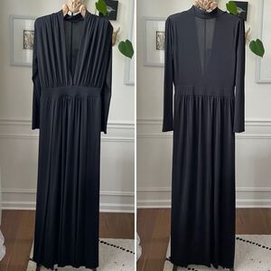 Fashion Nova Black Long Sleeve Maxi Dress Plunging Neckline 1XL
